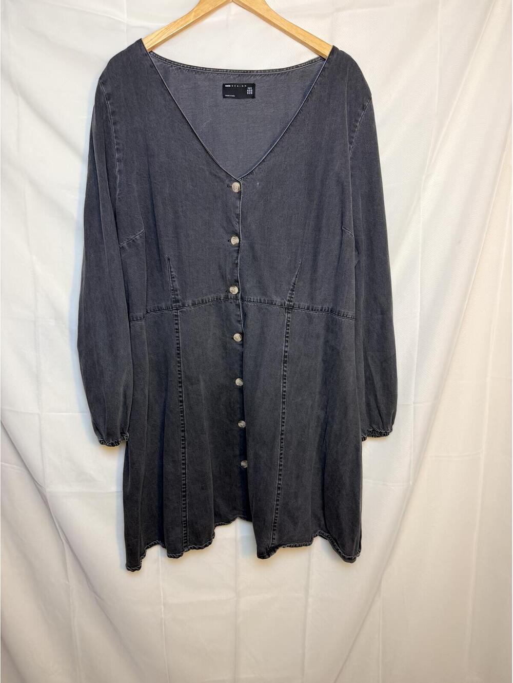 ASOS Design Curve Gray Washed Cotton Button Front Dress US 22